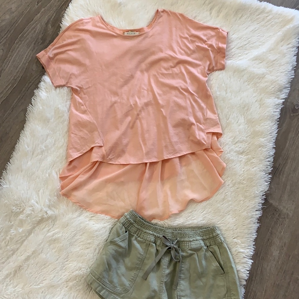 Eli & Ali for Anthropologie Peach Ruffle Top, xs